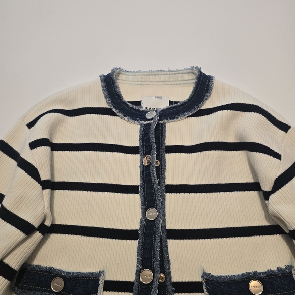 Sandro Stripey Cardigan With Denim Details - Picture 5 of 15